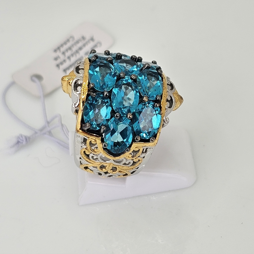 Natural Paraiba Blue Topaz Ring Palladium Sterling Silver Size 6! NWT - Picture 4 of 7